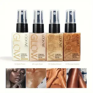 4 Golden Shades Pearlescent Glitter Spray Highlighter Makeup - Liquid Formula with Medium Coverage, Long-Lasting Shimmer for Face, Body & Neck | High Quality & Oil-Resistant, Natural Glow Effect (30ml/1.06oz)
