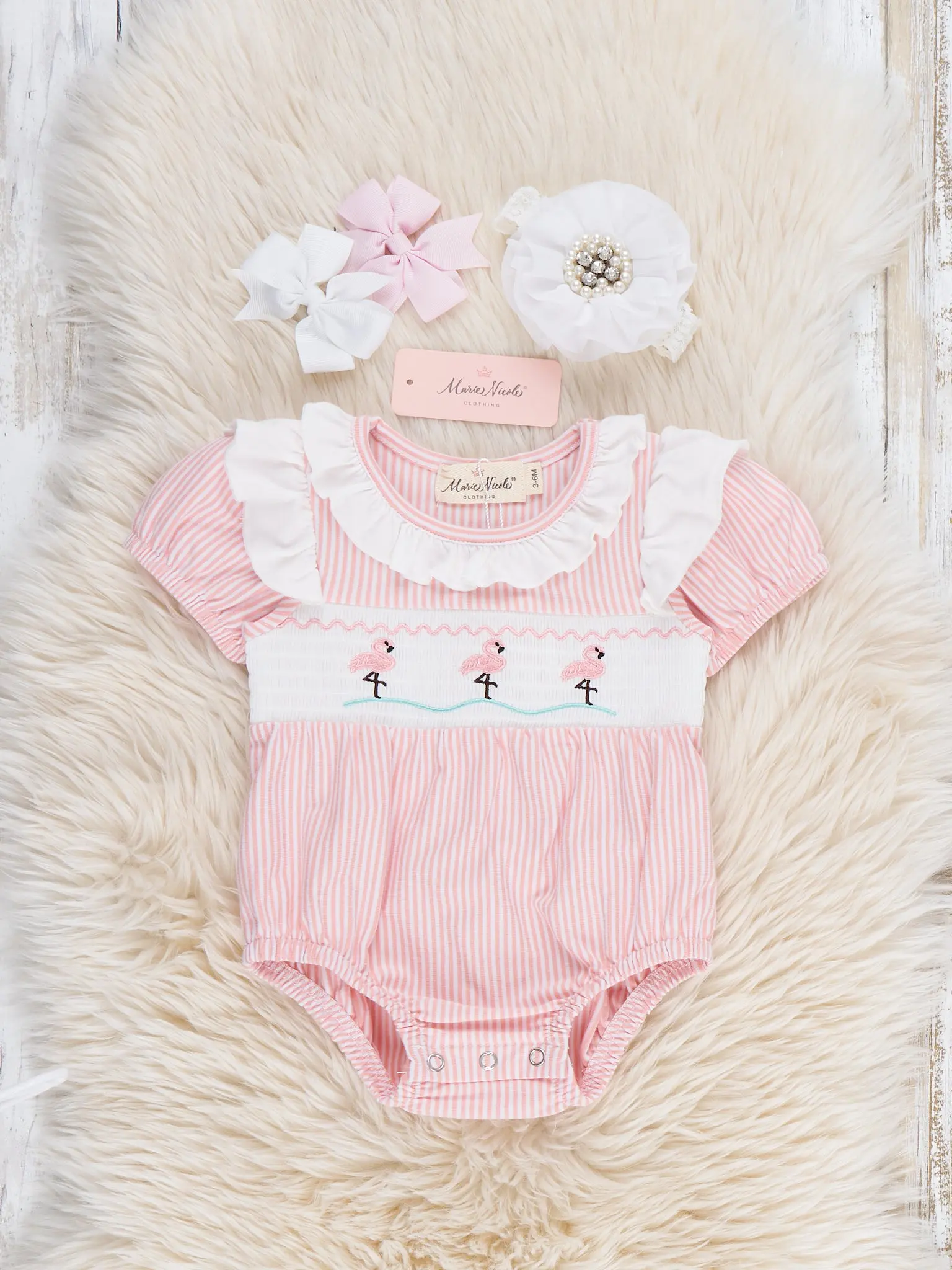 Flamingo Smocked Ruffle Bubble Romper