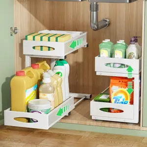 Pull out Cabinet Organizer, Slide out Metal Kitchen Cabinet Organizers Drawer Shelf, Sliding Storage Shelves for Kitchen Bathroom Pantry Cabinet Closet Organization Rack White 1Pcs