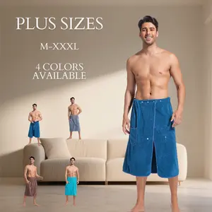 Plus Size Men's Bath Towel Absorbent with Pocket Soft Bathrobe Cozy Suitable Swimming Home and Hotel