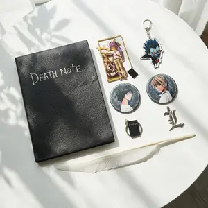 8PCS Death Note Anime Gift Set, Notebook with Feather Pen, Keychain, Badges & Necklace, Collectible Box for Fans
