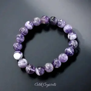 Chevron Amethyst Bracelet with Natural Stones and Crystal Beads, 8 or 10mm