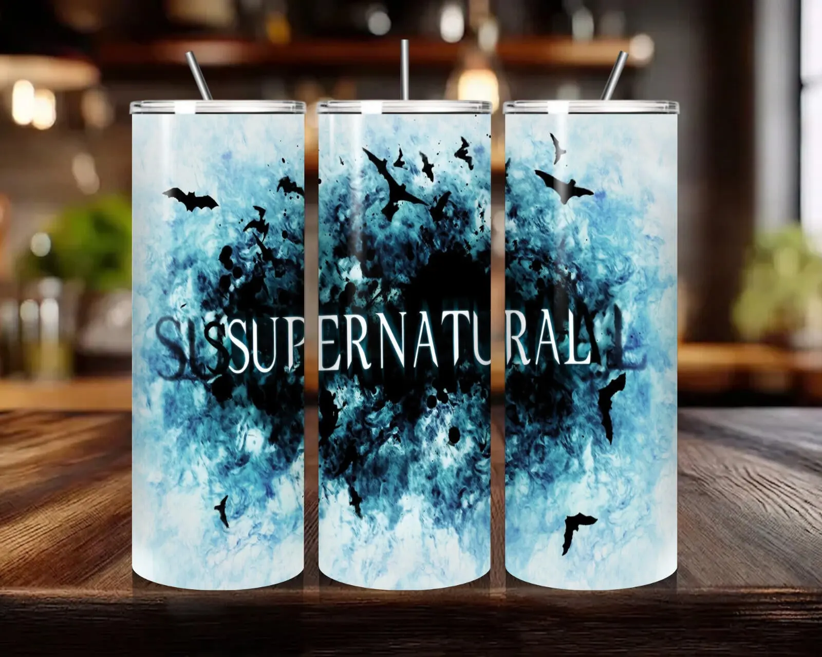 20 oz Supernatural Stainless Steel Tumbler with Lid, Straw - Smoke