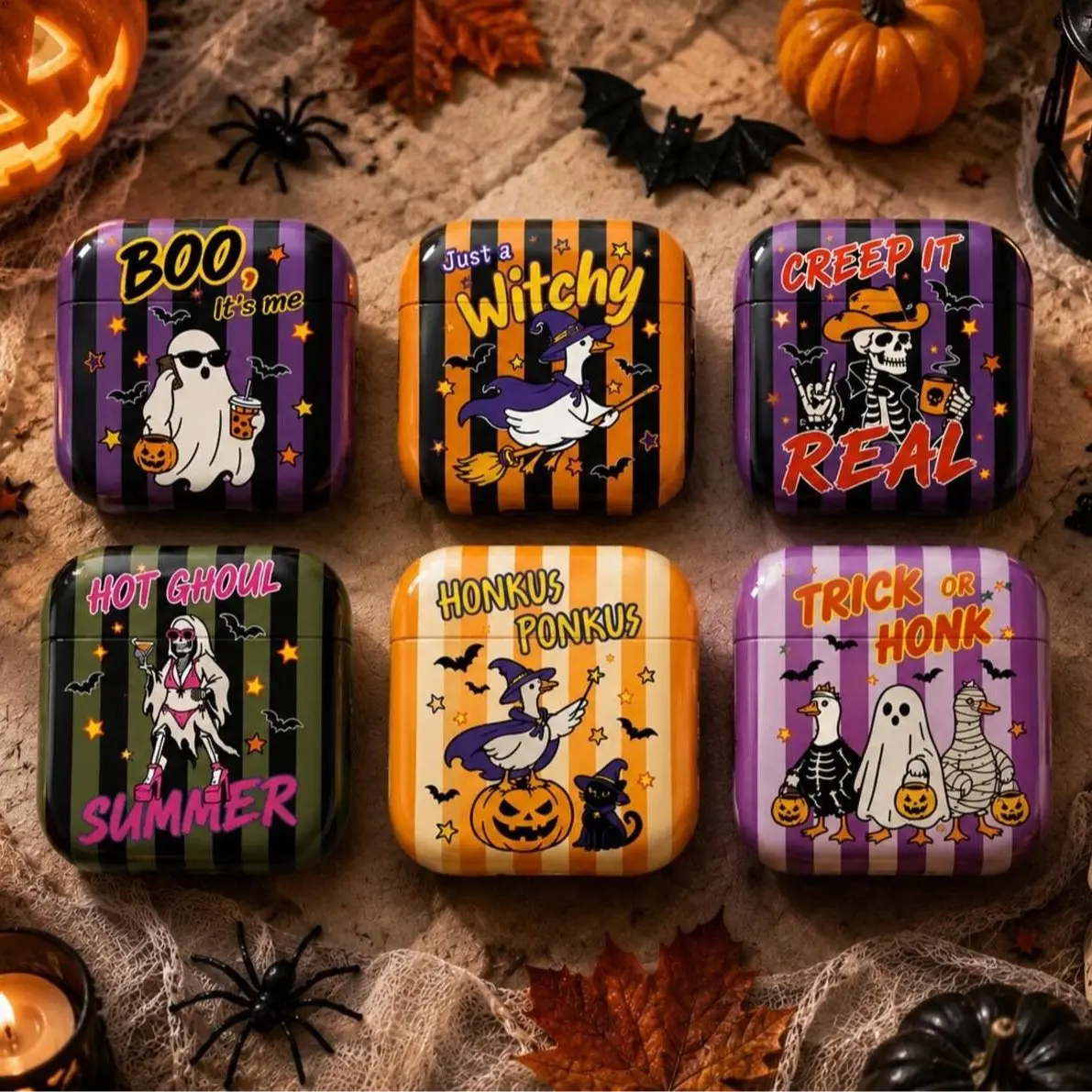 Halloween Autumn Fall AirPods Cases Pumpkin Retro Spooky Black Protective for AirPod Pro 1 2 3 Cover, Airpod Pouch, Gift Halloween Idea