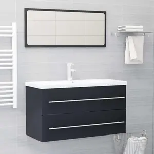 2 Piece Bathroom Furniture Set Gray Engineered Wood
