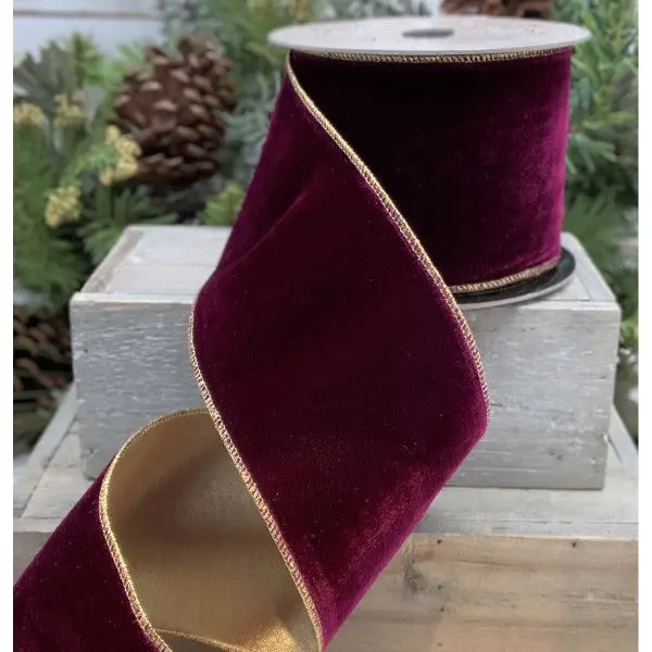 Vintage French Plum Velvet Ribbon, 4" X 10YD