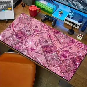 Sparkling Pink Glitter Money Pattern Mouse Pad - Large Office Desk Mat for Laptop Gaming - Non-Slip Polyester - Perfect Birthday Gift