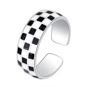 Women's Silver Checkerboard Design Ring