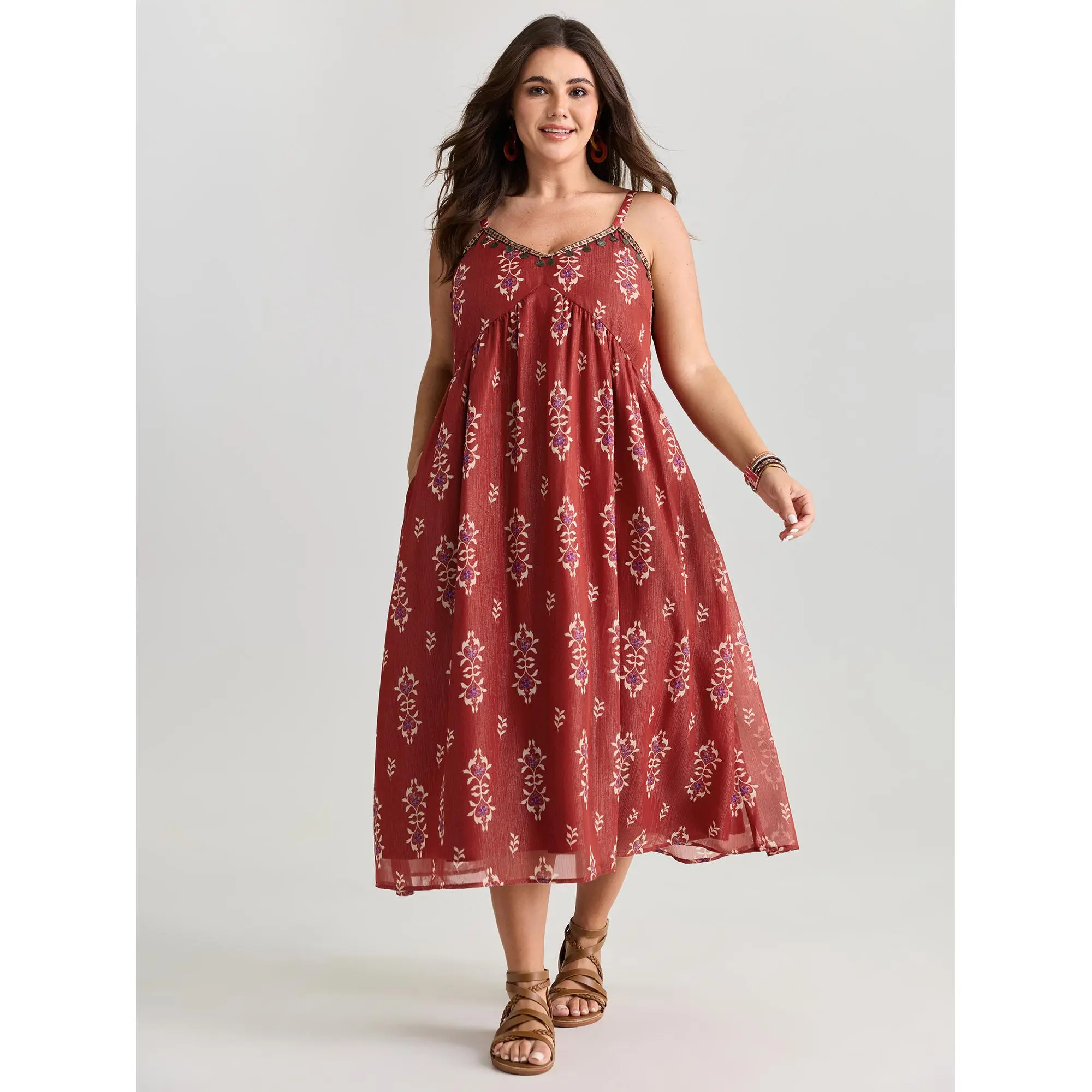 BLOOMCHIC Plus SizeGeometric Print Tassel Cami Maxi Dress[M-6X] Back To School,Spotlight Day