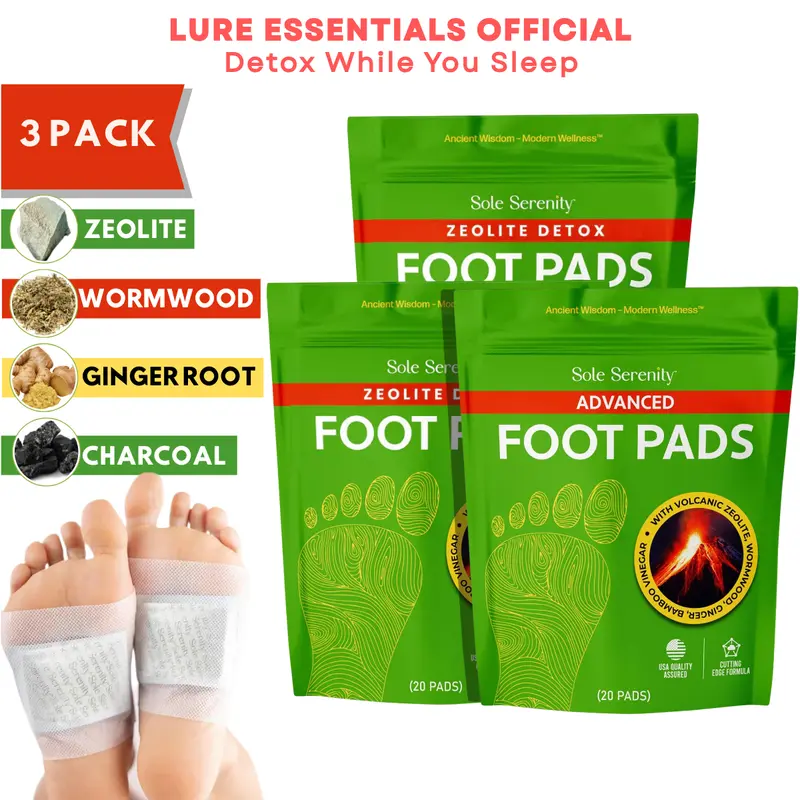 (3 Pack) Cleansing Foot Pads with Bamboo Vinegar, Zeolite, Ginger Root, Wormwood Nail Pack Detox Masks Powder