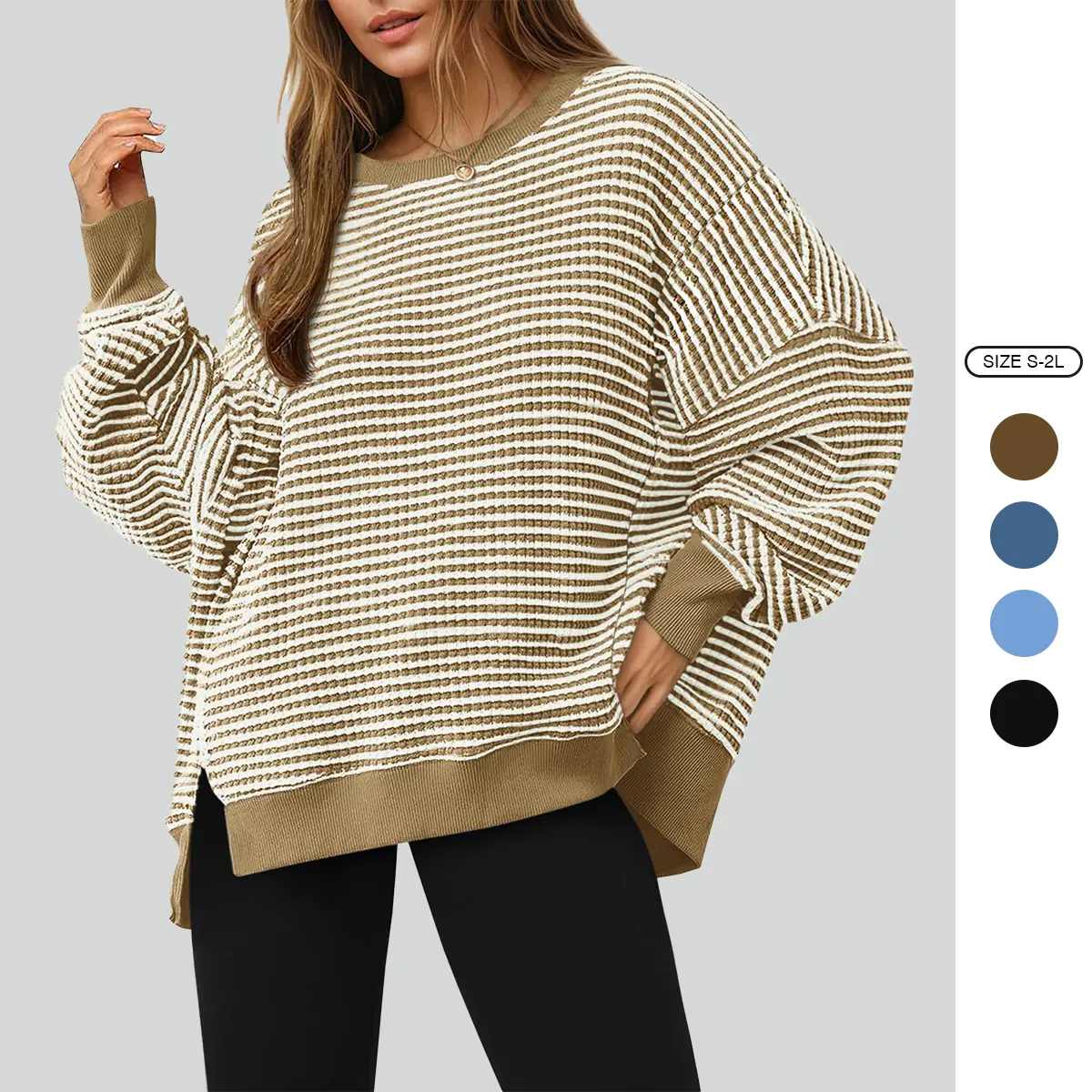 Imily Bela Women's Fall Oversized Sweatshirt Casual Waffle Knit Long Sleeve Crewneck Split Pullover Tunic Tops Imily Bela Women's Fall Oversized Sweatshirt Casual Waffle Knit Long Sleeve Crewneck Split Pullover Tunic Tops