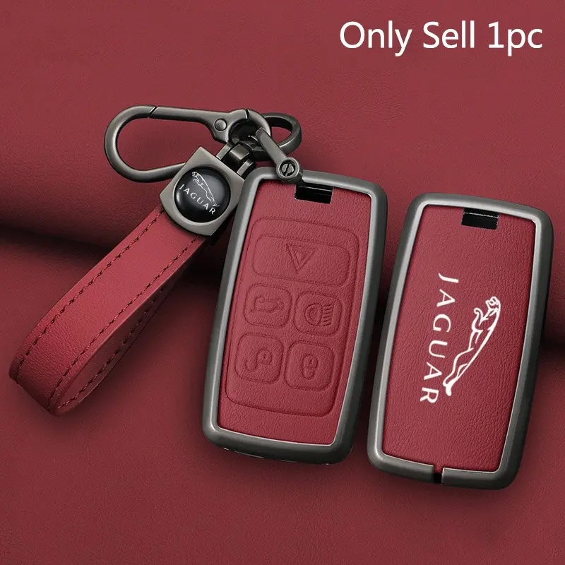 Zinc Alloy Leather Car Smart Remote Key Case Cover Key Bag Shell Holder Keychain Key Fob Protector For Jaguar XEL E-PACE 2019 Auto Key Protection Accessories