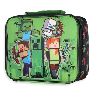 Minecraft Lunch Box Creeper Zombie Skeleton Steve Alex Textured Insulated Snack Tote Bag 10"