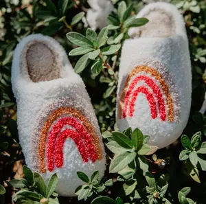 Pink Rainbow Sherpa Slippers