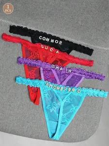 Customized Crystal Letter Sexy Lace Personalized Name Thong Panties, Bikini Tanga Lingerie T-Back Gift For Girlfriend, Wife, Valentine's Day, Christmas, Halloween, Thanksgiving, Birthday. Sequine Colorful Custom,Personalized,Unique