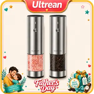 Ultrean Electric Salt & Pepper Grinder Sets （2PCS）- LED Light,Rechargeable, Freely adjustable grind size(6 Settings) , One button,One hand,Huge upgrade, for Home Kitchen & BBQ,Gift,Mother's Day gift