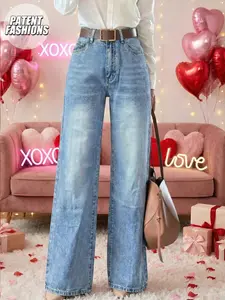 Women's Straight Leg Jeans, Loose Jeans Trousers, Loose Fit Lightweight, Fashionable Slimming Design, Perfect for Daily Wear and Pairing