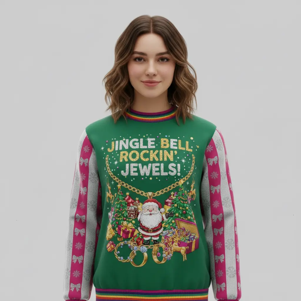 Bells & Bling Vibes – Shimmer Holiday Sweater