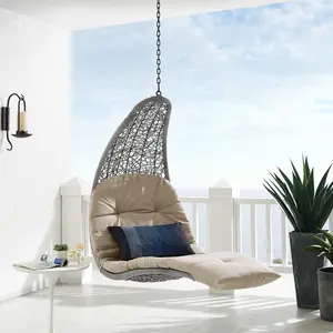 Modway Landscape Hanging Chaise Lounge Outdoor Patio Swing Chair in Light Gray Beige