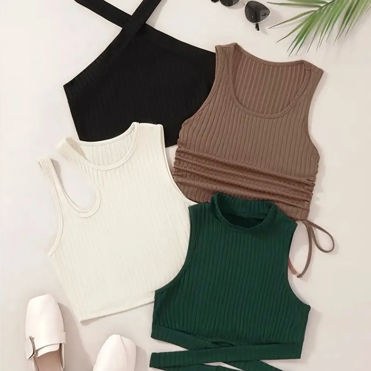 Women's Sexy Halter Neck Strapless Basic Tank Top - Pack of All 4 X-Large High Elasticity Solid Sleeveless Vest, Pull-On, Breathable Fabric, Comfortable Fit Underwear, Casual Summer Wear, Machine Washable