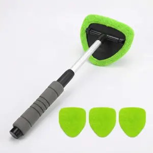 JUSTTOP Windshield Cleaner Tool Car Interior Window Detailing Cleaning Kit with Extendable Handle and 3 Easy to Install Reusable Microfiber Pads Auto Glass Wiper Brush Kit for Car&Home