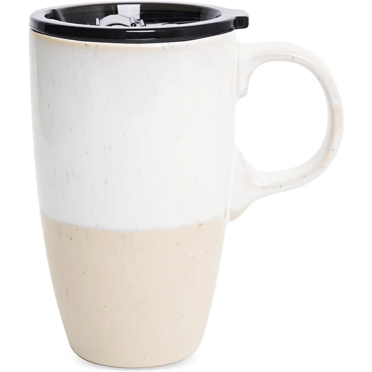 Ceramic Travel Coffee Mug with Handle and Lid, 18 oz, Portable Coffee Cup for  Cup Holder, Microwave and Dishwasher Safe, Reactive  (White)