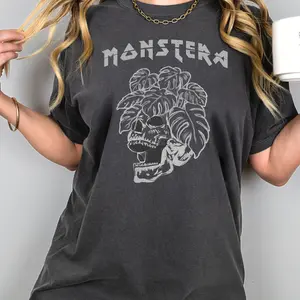 Monstera Shirt for Plant Lovers, Comfort Colors Crewneck Skull Planter Tee, Plant Mama Dad T-shirt, Botanical Skeleton Shirt Gardener Gift