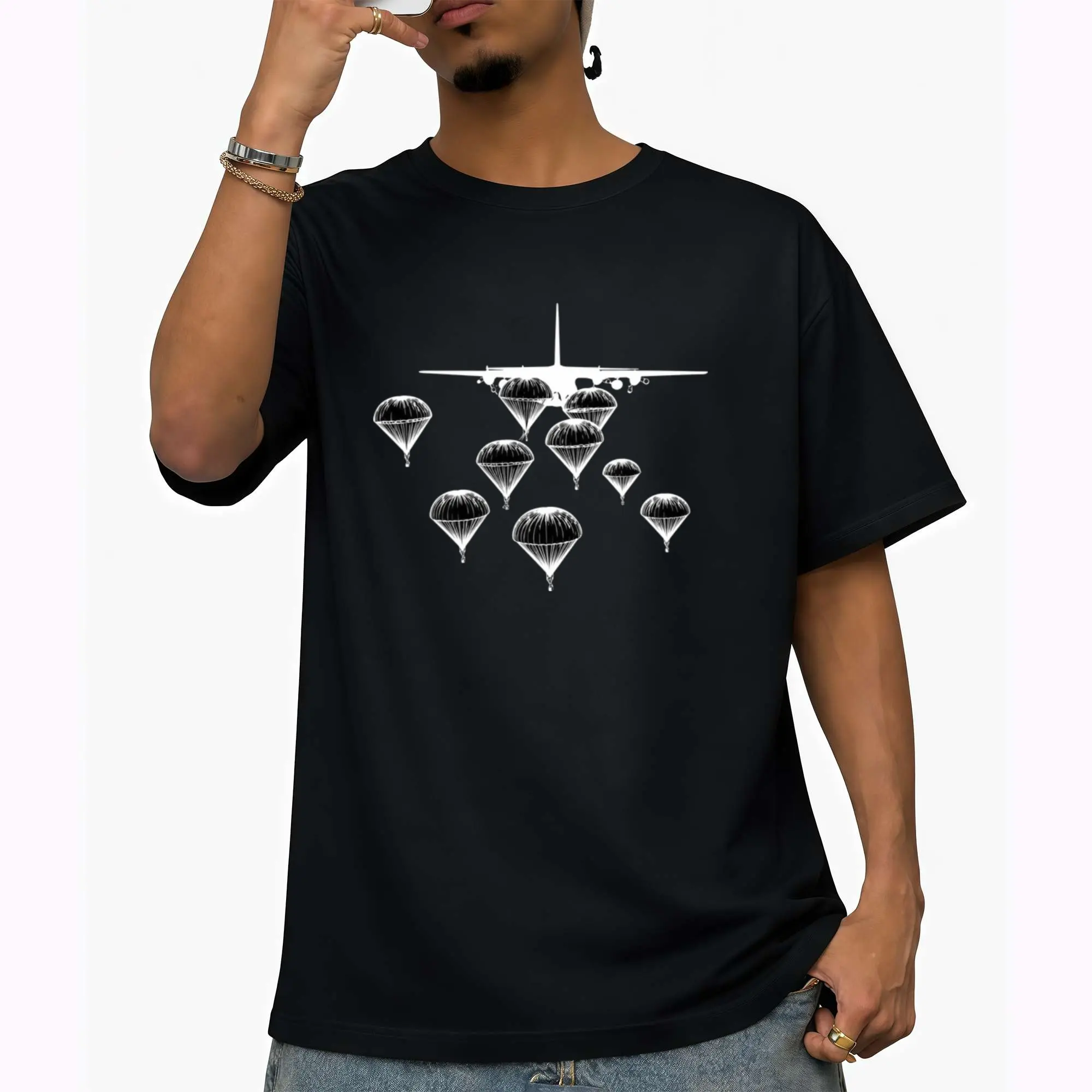 Men's Airborne Forces T-Shirt - All-Season Soft Breathable Cotton Paratrooper Patch Design Casual Round Neck Short Sleeve for Army, Airborne Regiment, Outdoor & Casual Attire
