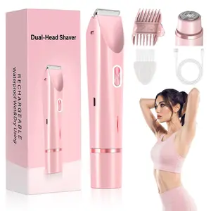 2-in-1 Smooth Electric Bikini Trimmer for Women – Dual-Head Ceramic Blade Razor, Cordless & Lightweight, IPX7 Waterproof Grooming Kit with Brush for Facial, Body, Underarms & Legs