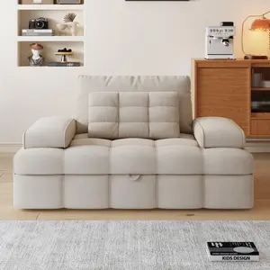 Convertible Sleeper Sofa Bed with Back Pillow, Pull Out Couch Bed RV Couches, Modern Love Seat Button Tufted Upholstered Chaise Lounge for Living Room Bedroom Apartment