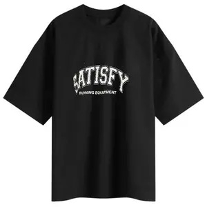 Oversized T-Shirt Black SATISFY Running Equipment Print Casual Daily Wear Menswear Top Tshirt Streetwear