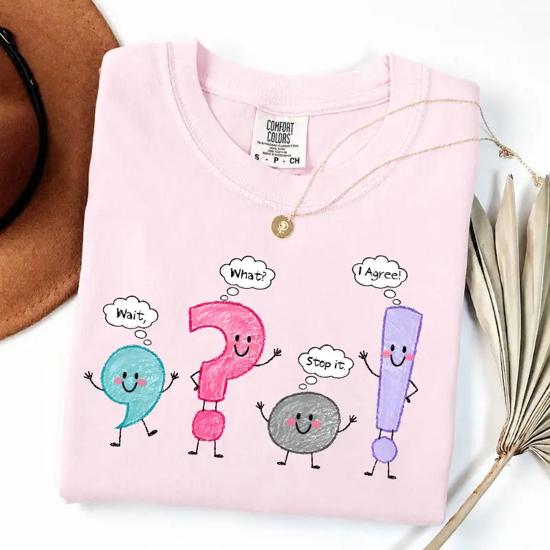 Comfort Colors Funny Grammar Teacher Shirt, Punctuation English Teacher Tee, Back to School Graphic T-Shirt, Teacher Appreciation Gift, Cute Classroom Faculty Top, Tops Womenswear
