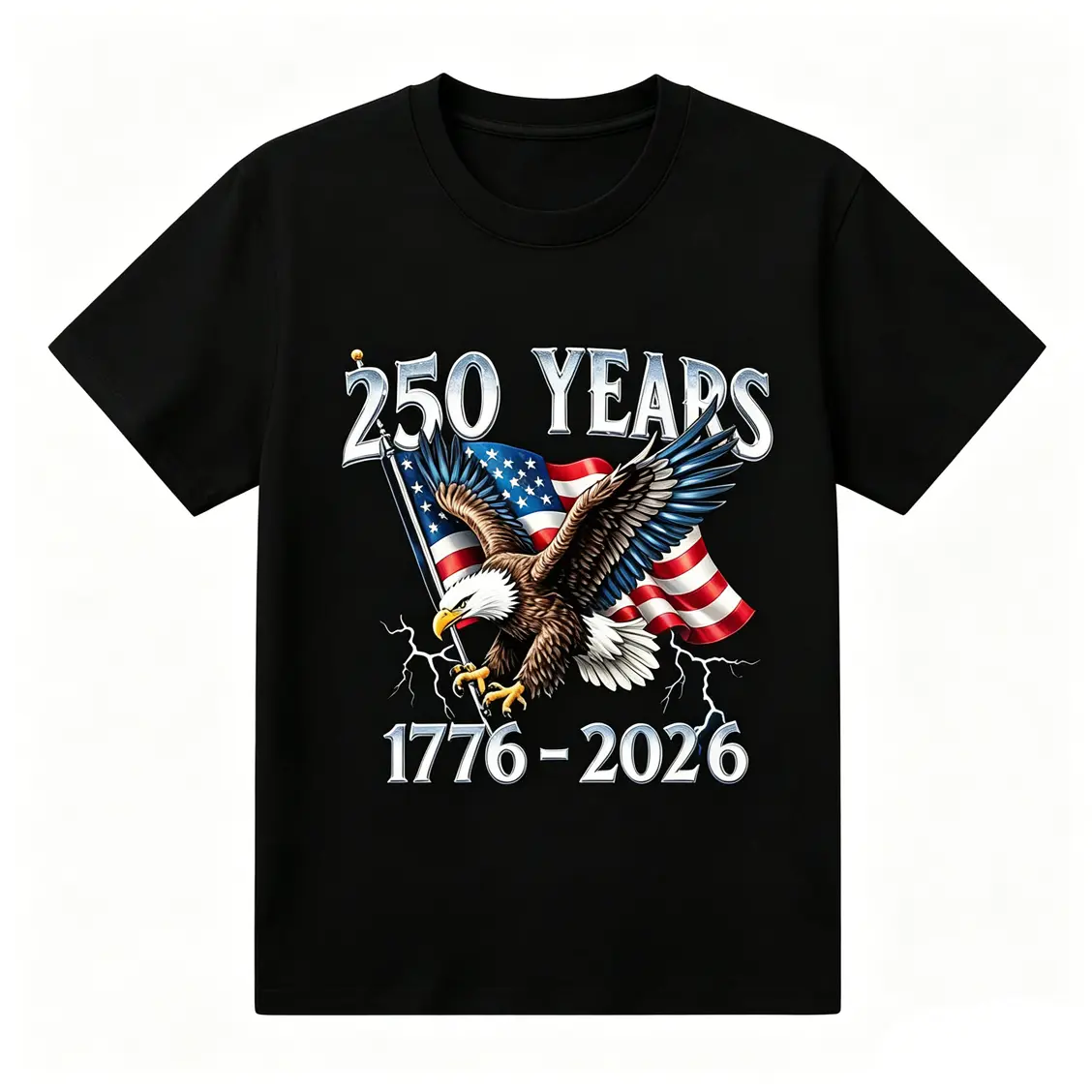 High-Quality Casual Top,Casual Classic Graphic TeeMen'S Round Neck T-Shirt With Eagle Pattern|   250 Years 1776- 2026 United States Flag Design, Ideal For Thanksgiving, Christmas, Summer, And Casual Attire, Men'S Casual Comfortable T-Shirt