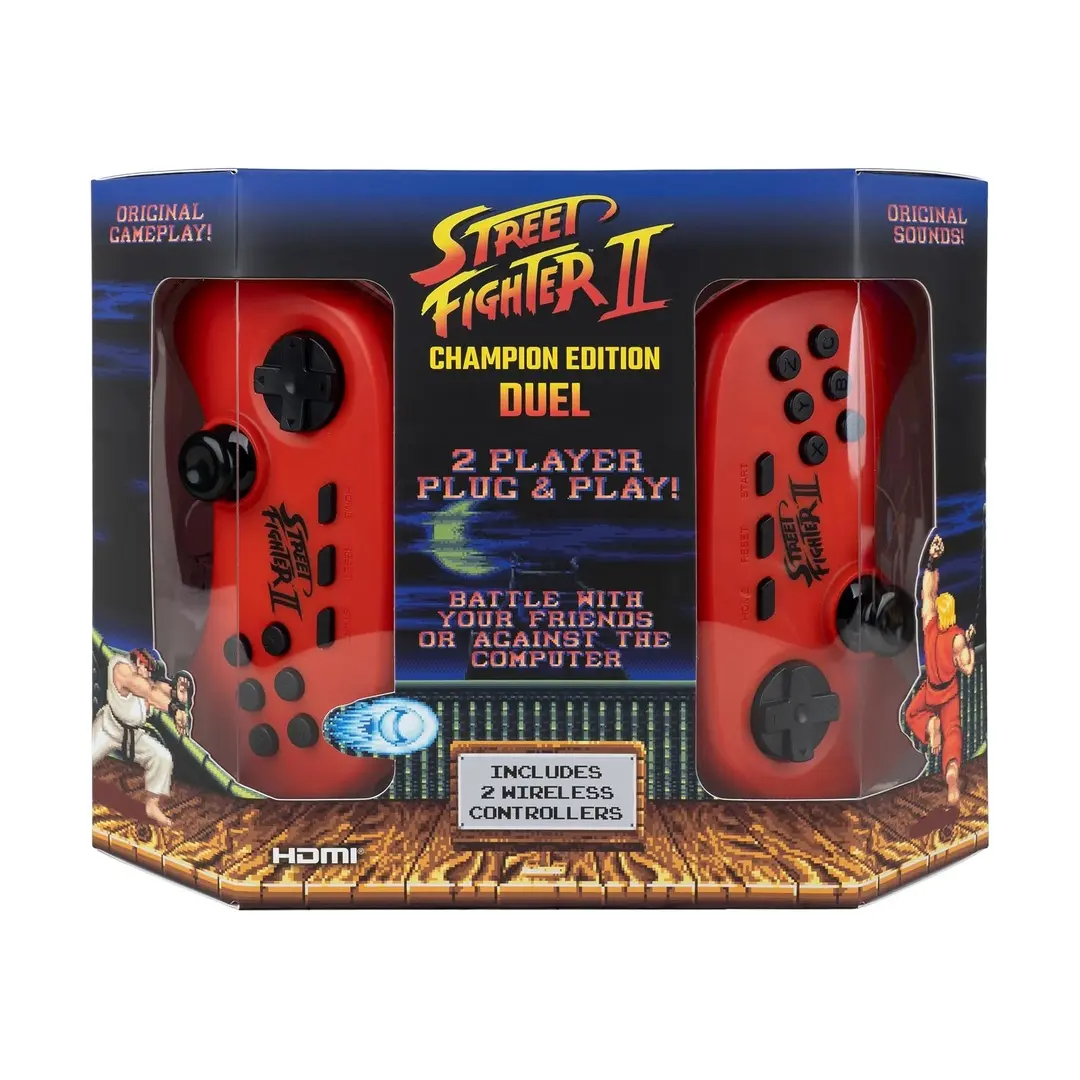 Street Fighter II - Duel Plug and Play TV Game Console with Wireless Controllers - HDMI Retro Arcade Fighting System Champion Edition Classic Video Gaming for Home Family Multiplayer Fun