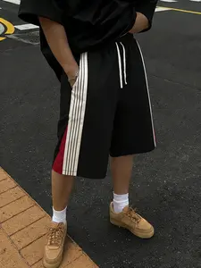 Men's Side Stripe Drawstring Waist Spliced Shorts, Casual Sporty Loose Fit Athletic Shorts, Athleisure Shorts, Fashion Athletic Shorts, Suitable For Streetwear And Daily Outings
