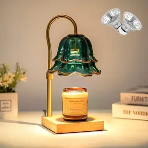 Tulip Flower Candle Warmer Lamp Dimmable Timer Height Adjustable Solid Wood Base Flameless Home Decor Aromatherapy Night Light