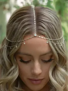 Women's Elegant Boho Style Rhinestone Decorated Head Chain Crown Design, Exquisite Trendy Headpiece, Fashionable Hair Accessories for Wedding Party Decor