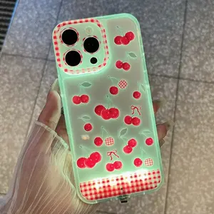 Cherry Fruit Pattern Phone Case for iPhone 17/16/15/14/13/12/11 Pro/pro Max/plus, Voice Control Lde Light Design, Daily Use, Gift for Friends