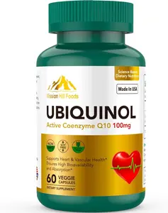 Premium Ubiquinol CoQ10 + BioPerine (100mg) | Antioxidant for Heart Health (1 Bottle-60 Softgels-2mo Supply) | High Absorption Heart & Vascular Vitamins | Non-GMO & Gluten Free