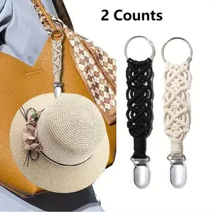 Bohemian Knit Hat Clip, 2 Counts Random Color Portable Multifunctional Hat Clip, Travel Accessory, Travel Keychain Essentials, Home Organizer for Bag & Hat, Bag Charms, Purse Accessories