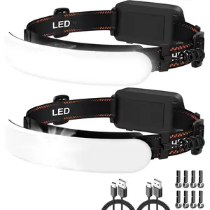 Rechargeable Headlamp High Lumen, 230 °   Wide Beam 1800 Lumen Super Bright Head Lamp, 6 Modes Head Lights for Forehead, 90 °   Rotatable Headlight, LED Headlamps for Adults Mechanic Hardhat Camping (2Pack)