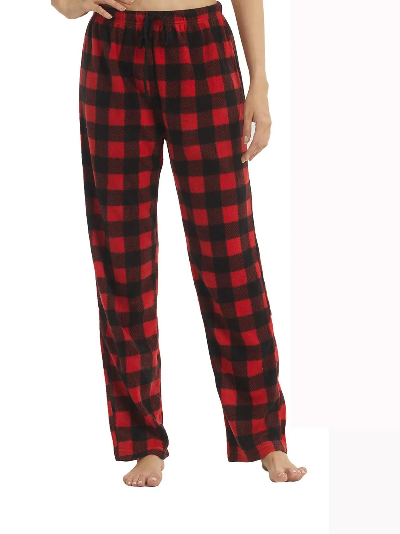 Women's Plaid Print Drawstring Waist Pajama Pants, Casual Polar Fleece Straight Leg Sleep Pants, Soft Comfy Sleep Bottoms for Women, Loungewear, Plaid Pj Pants, Cozy Loungewear Sleepwear