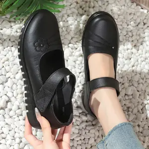 Women's Leather Mary Jane, Comfortable Flats with Soft Sole, Breathable Lightweight Work Shoes for Women, Soft Ballet Flat Girl Footwear Elegant