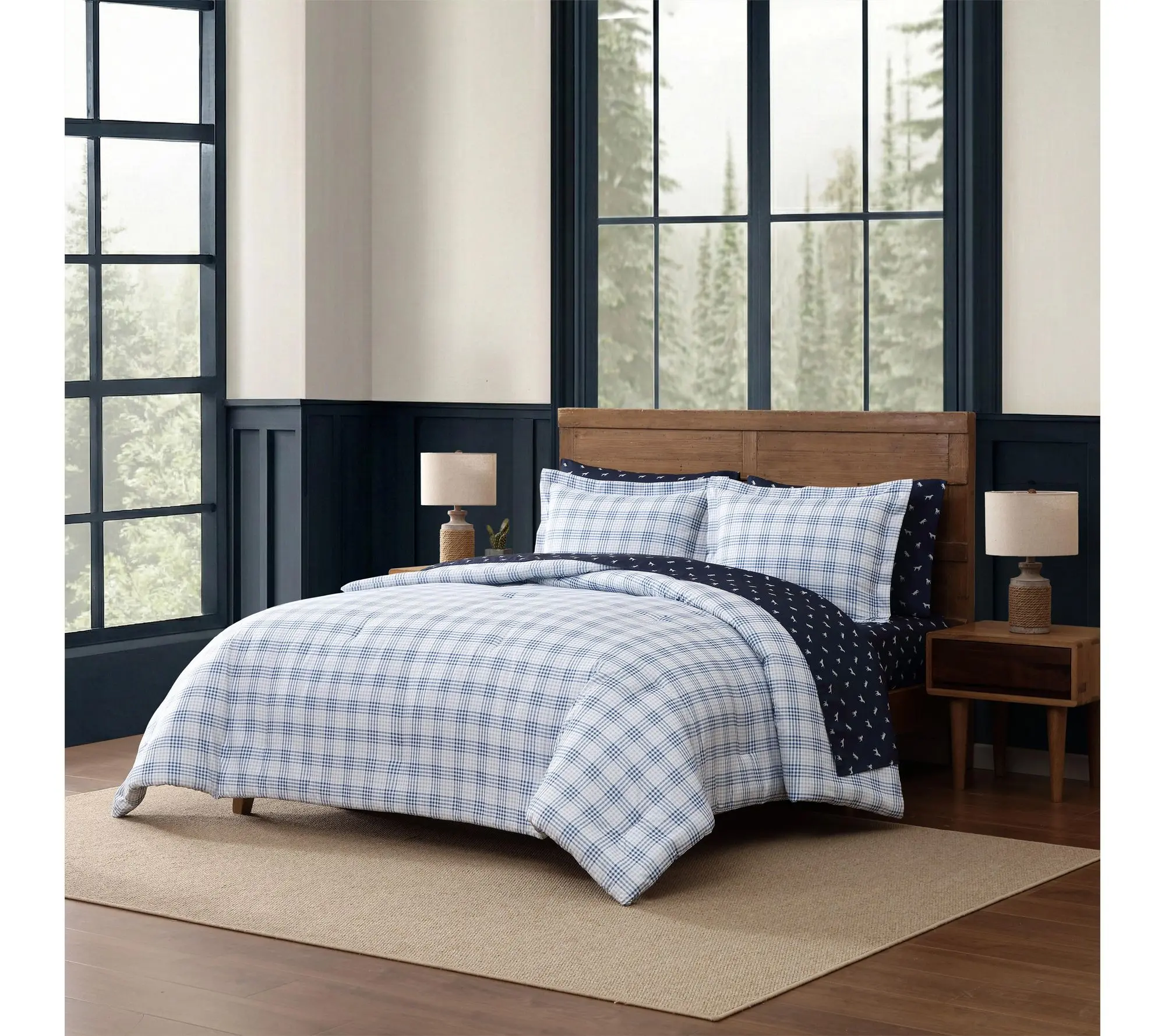 Eddie Bauer Beach Pine Plaid White/Grey 7Pc Full Comforter Set