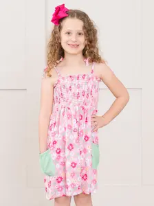 Pink Ditsy Garden Smocked Tie Dress