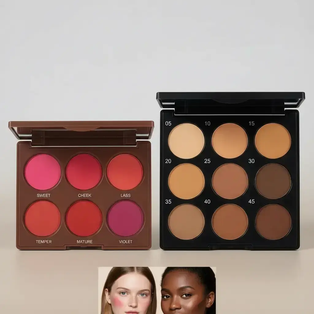 Romantic Flower Blush & Contour Palette Bundle, 6-color Matte Blush with 1/2 Counts 45g Matte Contour Palettes, Long-lasting Waterproof Flawless Makeup for All Skin Types and Youth, Cosmetic