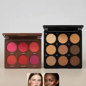 Romantic Flower Blush & Contour Palette Bundle, 6-color Matte Blush with 1/2 Counts 45g Matte Contour Palettes, Long-lasting Waterproof Makeup for All Skin Types and Youth