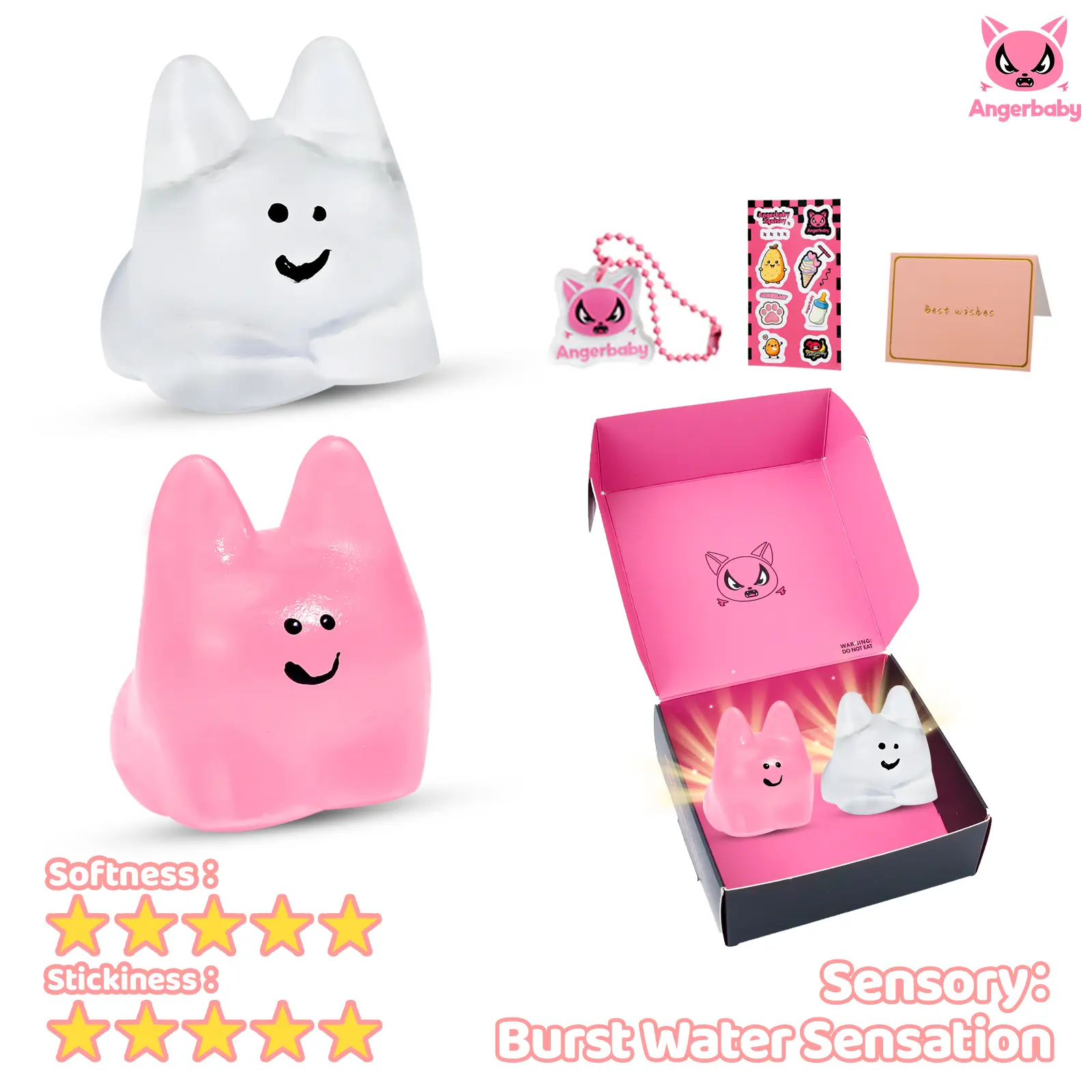 Angerbaby Sticky Animal Squishies Toy - Handmade Jelly Rabbit Crystal Ball, Bubble-Making Pump, Slow Rebound, Moldable, Stress Relief Fidgeting, Easter Basket Decompression Toy, Squishies Toys