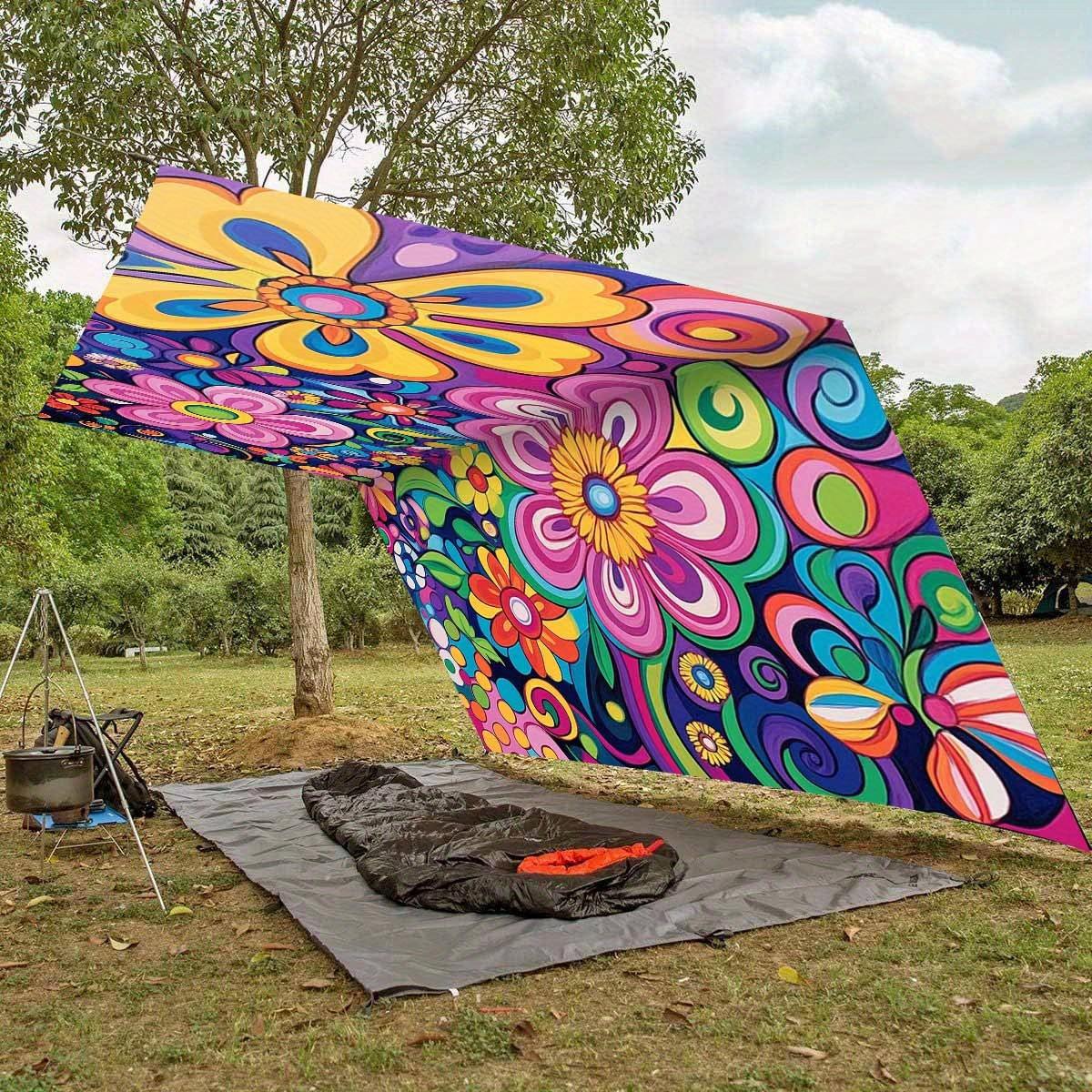 Bohemian Style Colorful Floral Sunshade Canopy featuring a vibrant floral design and easy setup and storage ideal for use at the beach campsites gardens and picnics