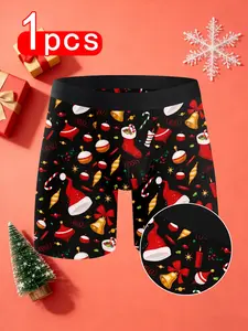Christmas Cartoon Print Triangle Briefs, Fitted Underwear for All Seasons, Ideal Gift for Brothers Friends Boyfriends